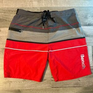 Men’s Bench Swim Board Shorts XL stretchy red and black striped